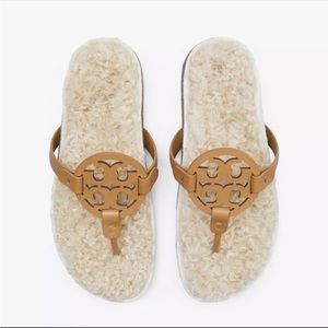 Tory Burch Miller Cloud Shearling Sandals CARAMEL CORN/BUTTERMILK